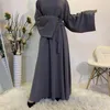 Vêtements ethniques Femmes Manches longues Été Vintage Pull Une ligne Lâche Maxi Robes Plus Taille Musulman Abaya Ceinture Corde Moyen-Orient Dubaï