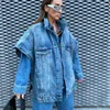 Women's Vests 2716 Streetwear Faded Blue Denim Cape Jackets Women Oversized Sleeveless Waistcoat Coats Cut Up Waist Loose Jacket