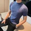 Men's T Shirts 2023Autumn Winter Short Sleeve Sweater Men Slim Fit Knitted T-Shirt Half Turtleneck Casual Solid Pullovers Homme