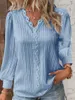 Damesblouses Shirts Elegante blouse Effen overhemd Kant Herfst Lange mouw V-hals Paneel Pullover Top Office Lady SXL