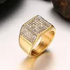 Titanium Steel Set Diamante Men Fashion Rings Gold 11mm Size 7-12211x