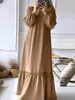 Ethnic Clothing Fashion Ruffles Hem Muslim Dress Woman Long Sleeve Solid Color Maxi Robe Elegant Turkey Hijab Dresses Islamic