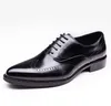 Robe chaussures PJCMG respirant hommes affaires à lacets noir/vin rouge formel en cuir véritable mariage Oxfords bureau