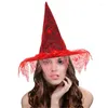 Berretti Cappello da strega di Halloween Cappelli da strega Donne Mago adulto Uomo Costume Cosplay Party Veli a rete Birma larga