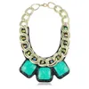 European Chunky Gold Plated Chain Exaggerated Square Resin Gem Statement Bib Necklace For Women223P