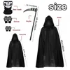 Andra evenemangsfestleveranser Halloween Grim Reaper Death Costume With Cape Hat With Sickle Gloves Ghost Mask Scary Halloween Costume Party Dress Up Supplies 231007