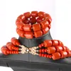 Naszyjne kolczyki Ustaw sztuczne koraliki koralowe Tęskno dla kobiet Design Design Stop z żywicy Afrykańska biżuteria ślubna Nigeria Bride