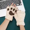 Ski Gloves Cat Paw Glove Plush Cute Fingerless Soft Winter Warm Half Finger Mittens Thermal 231007