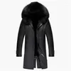 Men's Fur 2023 Winter Collar High Quality Long Leather Jacket Thicken Warm Hooded Parker Liner Coat Male Brand Clothing