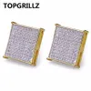 Topgrillz Hip Hop Men's Bling Jewelry Earring Gold Color Iced Out Micro Pave Cubic Zircon Lab Dネジ付きスタッドイヤリング244K