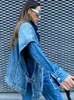 Women's Vests 2716 Streetwear Faded Blue Denim Cape Jackets Women Oversized Sleeveless Waistcoat Coats Cut Up Waist Loose Jacket