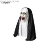 Party Masks Halloween Horror Nun Latex Mask Sister Headscarf Cosplay Scary Ghost Face Headgear Headpiece Carnival Costume Props Q231009