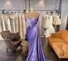 Lavendel elegant sammet prom klänningar dubai arabiska sjöjungfru kvinnor special oaccaion party klänningar veckade glittrande kristaller hög delade sexiga formella kvällsklänningar cl2768