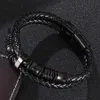 Charme Armbänder Mode Männer Schwarz Leder Armreifen Bileklik Pulseiras Edelstahl Verschluss Männliche Handgelenk Band Schmuck Geschenke205o