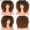 Synthetische Perücken Kurze Afro Kinky Curly Perücke mit Pony für schwarze Frauen Cosplay Lolita Naturhaar Ombre Mixed Brown African 231006