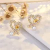 925 silver OL sweet love heart stud earrings with shining crystal bling diamond 18K gold luxury pearl designer ear rings earings e308I