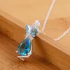 Pingentes 925 prata esterlina colar moda jóias 18 polegadas azul cristal pingente corrente para mulheres presentes de aniversário de casamento luxo