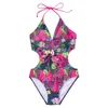 Damskie stroja kąpielowa stroju kąpielowego piersiowa w tassel talia nieszczelna tylna klamra bikini seksowne głębokie v kantar retro w kwiatowy nadruk letnia plaża