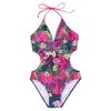 Damen-Badebekleidung, Badeanzug, Brust, Quaste, Taille, undichte Rückseite, Schnalle, Bikini, sexy tiefer V-Halter, Retro-Blumenmuster, Sommer-Strandkleidung