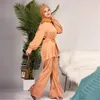 Abbigliamento etnico 2 pezzi Djellaba set musulmano abito in raso top a maniche lunghe pantaloni a gamba larga donne islamiche abbigliamento modesto camicetta Eid Abaya