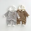 Rompers 2023 Autumn born Baby Clothes Boy Girl Cotton Cute Cartoon Bear Kids Long Sleeve Hooded Bodysuit Baby s Clothing 231007