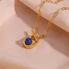 Pendentif Colliers Brillant Dainty Petit Mignon T Lock Waterdrop Design Lapis Perle Pour Femmes Plaqué Or Collier En Acier Inoxydable