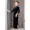 Robes décontractées 2023 Mode Qipao Style Robe Femme Automne Polyvalent Stand Up Collier 3/4 Manches Ample Fit Loisirs Mariage Robes