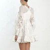 Bllocue Autumn Designer Runway Self Portrait Puff Sleeve Party Dress Women Spring White Lace Splicing Hollow Out Beach Min Y200805282N