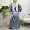 Vêtements ethniques Satin Imprimer Ouvert Abaya Eid Mubarak Femmes Musulman Maxi Robe Turquie Ramadan Cardigan Kimono Dubaï Kaftan Islam Robe Arabe
