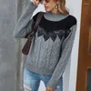 Women's Sweaters Explosions Casual Loose Half Turtle Neck Contrast Lace Stitching Ladies Long Sleeve Sweater Black White Christmas Women