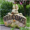 Garden Decorations Cartoon Animal Bunny Welcome Sign Balcony Outdoor Villa Courtyard Decoration Ornaments Lawn Backyard Pavilion Dro DHQL8