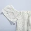 Clothing Sets 2 Pcs Summer Outfits Baby Girls Off-shoulder Floral Lace Boat Neck Short Sleeve Romper Solid Color Jeans With Pockets