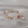 Charm Bracelets Gorgeous Strawberry Crystal Bracelet With Aquamarine Amethyst And Freshwater Pearl