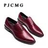 Robe chaussures PJCMG respirant hommes affaires à lacets noir/vin rouge formel en cuir véritable mariage Oxfords bureau