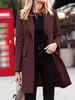 Women's designer winter hidden single breasted long wool coat formal office wool coat