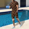 Men's Tracksuits Set Shorts and T-shirts Pattern Color Block Round Neck Clothing 3D Printing Short Sleeve 2-piece Fashion