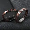 Charm Bracelets Double Layer Woven Leather Bracelet For Men Various Colors Stainless Steel Handcrafted Magnetic Clasp Gift