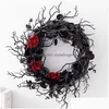 Other Event Party Supplies Halloween Black Door Hanging Dead Branches Garland Simation Flower Decoration Wreath Layout Rattan Circle W Dhwhj