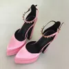 Scarpe eleganti Sandali di marca di lusso Doppia piattaforma Tacco largo Raso Donna Fiocco fresco Rosa Verde Festa Donna 231006