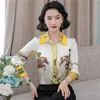 Vintage tryckt siden Satin White Shirts Autumn Winter Women Designer Classic Lapel Casual Button Up Bluses 2023 Office Ladies Long Sleeve Graphic Shirt Runway Tops