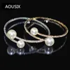 Bracelet élégant cristal imitation perle ouvert bracelets pour femme or argent plaqué manchette bracelets collier ensemble Pulseras Mujer bijoux 231006