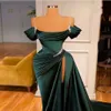 Party Dresses Sexy Long Satin Sleeveless Teal Green Prom Pärled Mermaid Corset Back High Slit Abendkleider Robes de Soiree för WOM254F