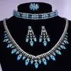 Necklace Earrings Set 2023 Water Droplet Colorful Crystal Bridal Wedding 4-piece Cubic Zirconia Women's Jewelry