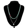 Anhänger Halsketten KunJoe Boho Layered Blue Stone Runde Halskette für Männer Punk Silber Farbe Box Link Kette Choker Set Party Geschenk