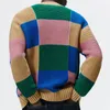 Männer Pullover Mode Patchwork Block Farbe Stricken Jacke Mäntel Männer Herbst Casual Lose Geknöpft V-ausschnitt Sweatercoat Kleidung Winter