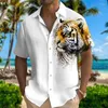 Men's Casual Shirts Shirt Linen Animal Tiger Graphic Prints Turndown Light Yellow Black White Red Outdoor Street Short Sleeves Pr