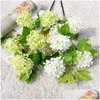 Dekoracyjne kwiaty wieńce luksus 5 głów śnieżki hortensja bujna gałąź biały pokój wystrój sztuczny jedwab z zielonym liściem do domu dhpng