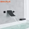 Bathroom Sink Faucets Bathtub Faucet Basin Brass Wall Mounted Mixer Tap 3 Pcs Waterfall Dual Handle