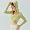 Aktiva skjortor Inlamine Loose Lightweight Yoga Clothing Thumb Hole Hooded Sports Blus Långärmad gym som kör Slim Fitness Street Wear Top