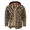 Men's Jackets Cotton Flannel Shirt Jacket With Hood Mens Long Sleeve Quilted Lined Plaid Coat Button Down Thick Hoodie Outwear Male Clothing